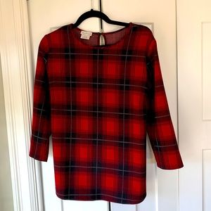 Van Heusen red black plaid crew neck knit top